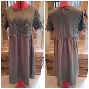 Olive hi waist lace trim dress sz S Orange Creek